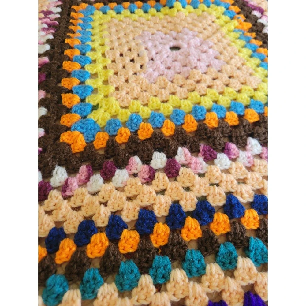 Retro Crochet Granny Square‎ Lap Blanket Multicolor Handmade Afghan 40x40